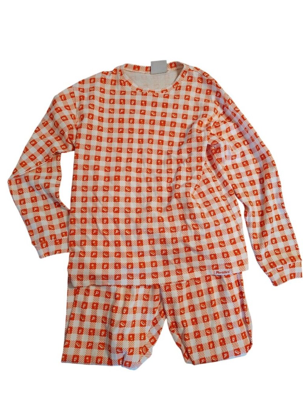 Portillo's Large 2 Piece Pajama Set, 100% Cotton Red White Check Thermal Picnic